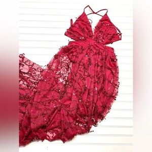 Red Sequin Maxi Dress | SMALL